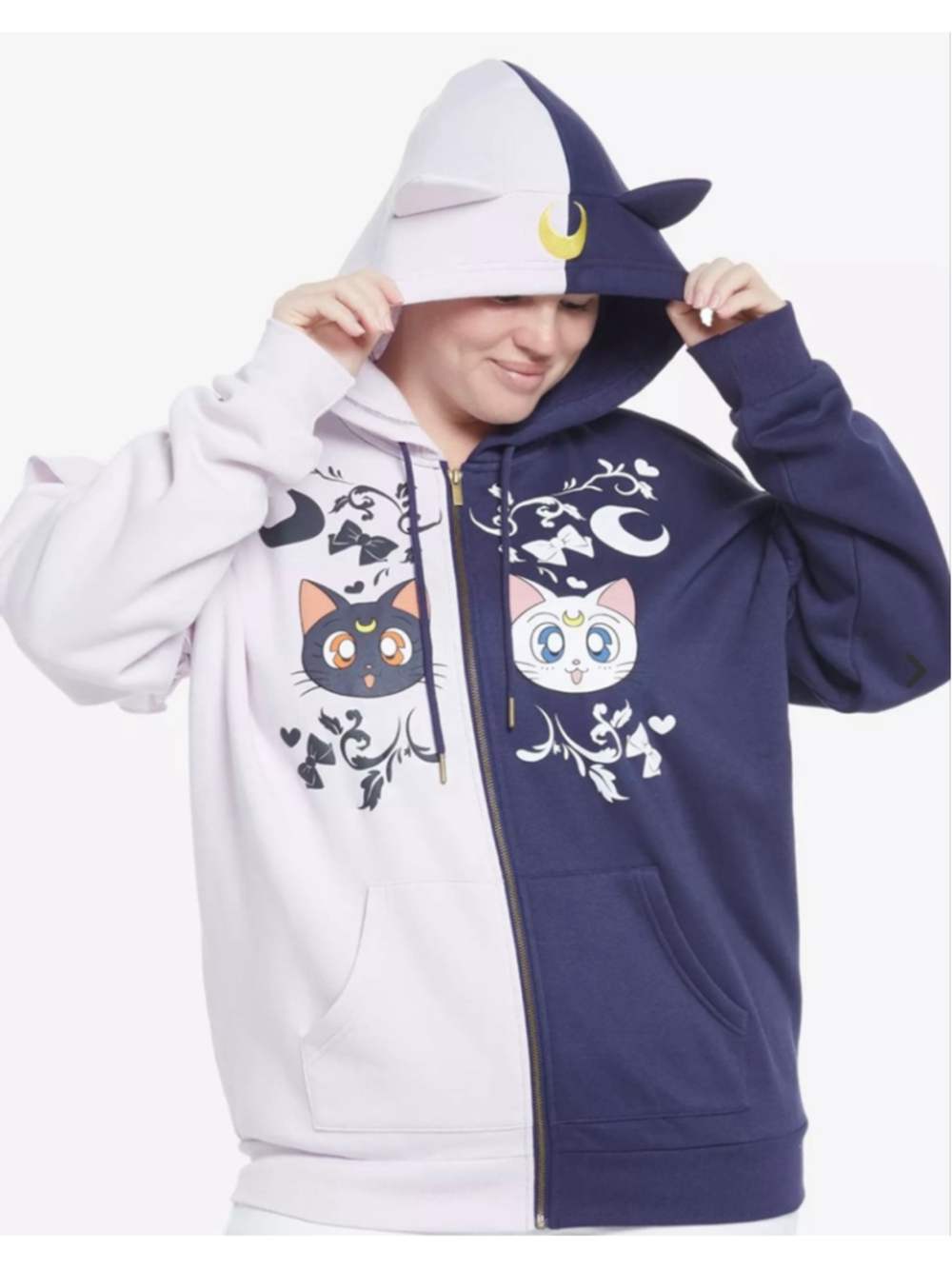 Pretty Guardian Sailor Moon Luna Artemis Split Hoodie plus size Womens 2X